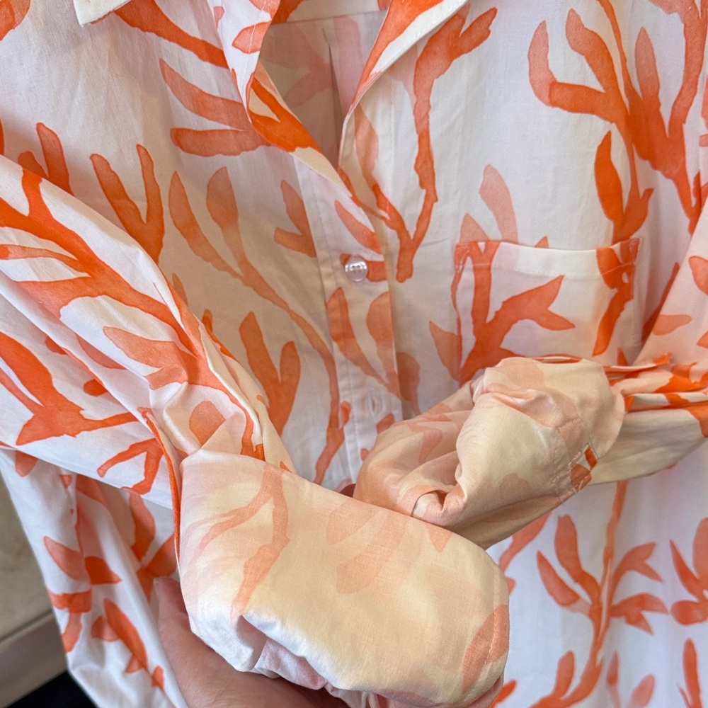 Finley Coral and White Leaf Pattern Shirt - Picture 3 of 5